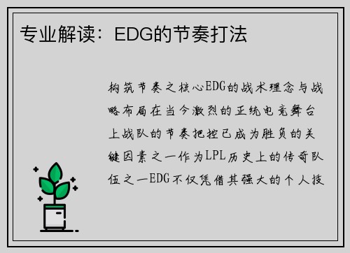 专业解读：EDG的节奏打法