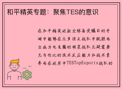 和平精英专题：聚焦TES的意识