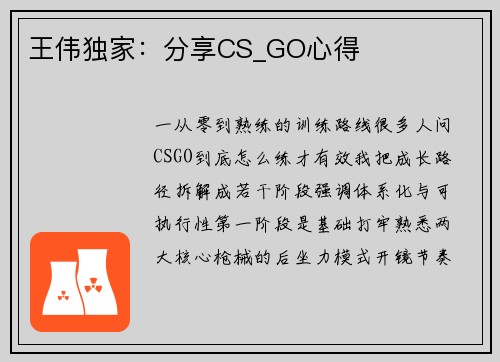 王伟独家：分享CS_GO心得